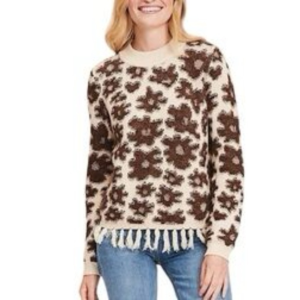 Tyler Boe Floral Sweater Wool Alpaca Blend with Fringe - Teddy Bear S like new